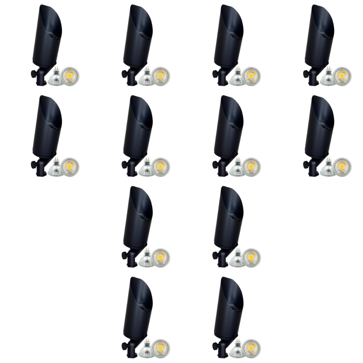 Outdoor Landscape Lighting LED 12V Low Voltage SPB04 4x/8x/12x Package Adjustable 12V Low Voltage LED Bullet Landscape Brass Spotlight Outdoor Lighting with MR16 5W 3000K Bulb Black Brass 12 Pack