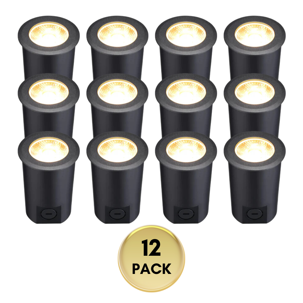 Outdoor Landscape Lighting LED 12V Low Voltage UNAL04 Essential Black Aluminum Round Surface Mount Up Lighting Integrated 3000K LED In-Ground Well Light Low Voltage Landscape Lighting 12 Pack
