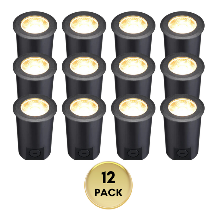 Outdoor Landscape Lighting LED 12V Low Voltage UNAL04 Essential Black Aluminum Round Surface Mount Up Lighting Integrated 3000K LED In-Ground Well Light Low Voltage Landscape Lighting 12 Pack