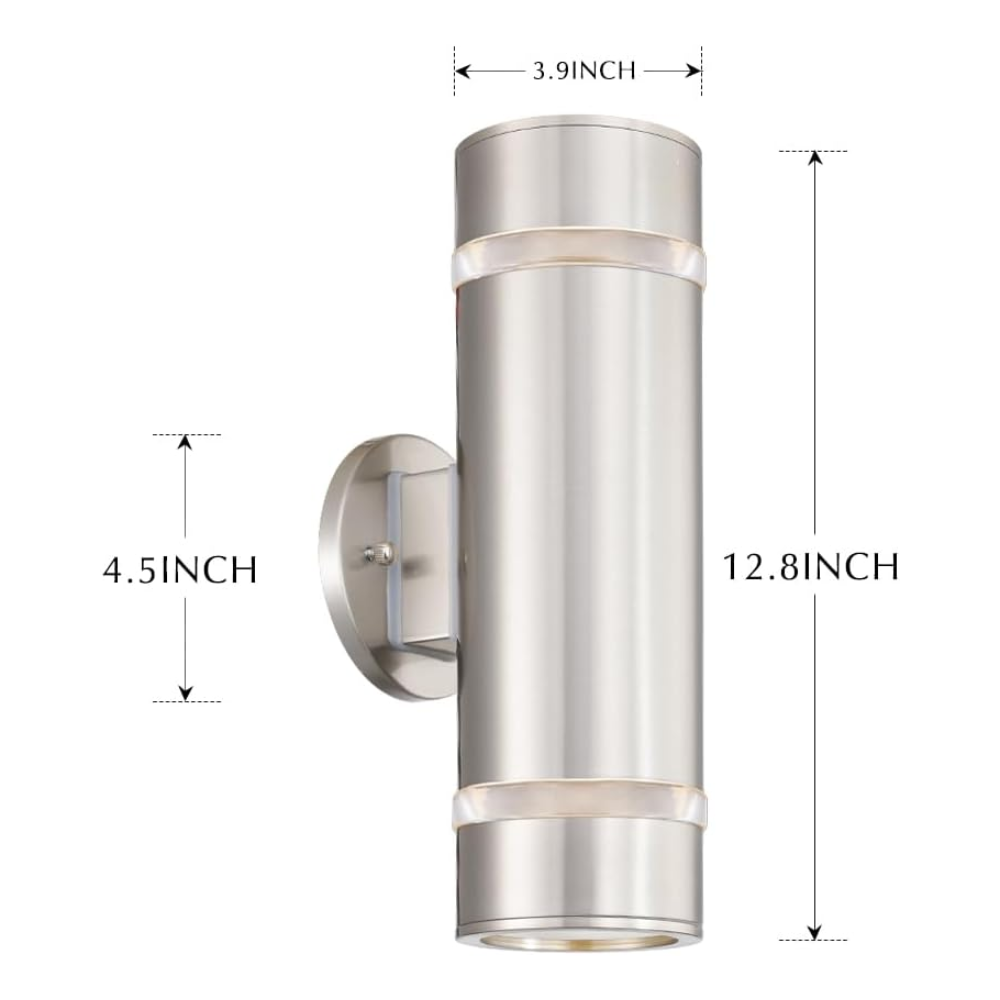 Outdoor Landscape Lighting LED 12V Low Voltage SCSH01 120V Line Voltage LED Stainless Steel Cylinder Up Down Light 2 Directional Sconce Lighting Medium Base Sockets