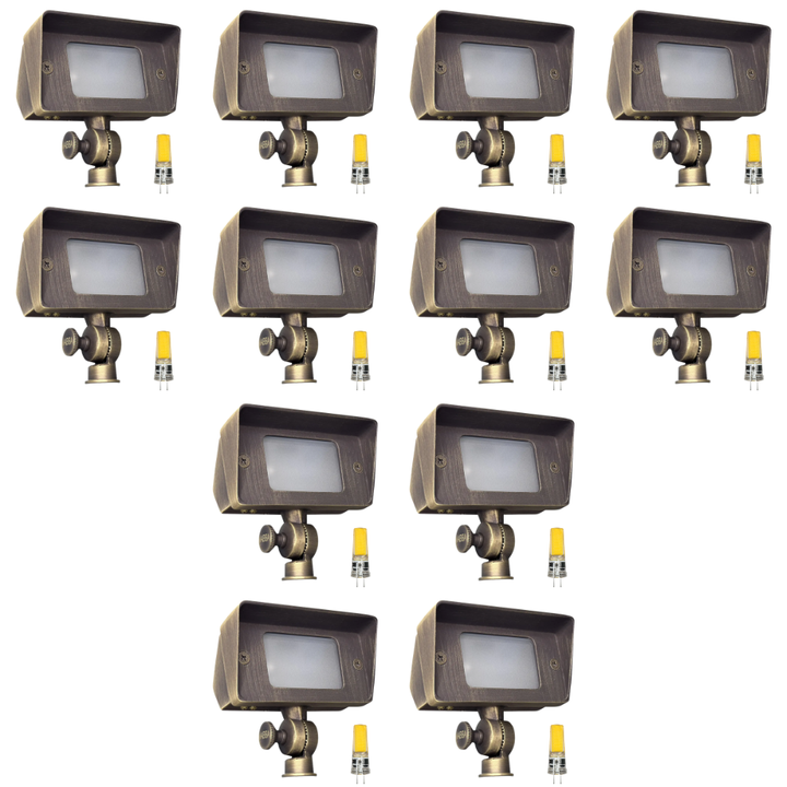 Outdoor Landscape Lighting LED 12V Low Voltage FPB01 4x/8x/12x Package Brass Rectangular LED Directional Floodlight Adjustable Lighting with G4 3W 3000K Bulb 12 Pack Natural Brass