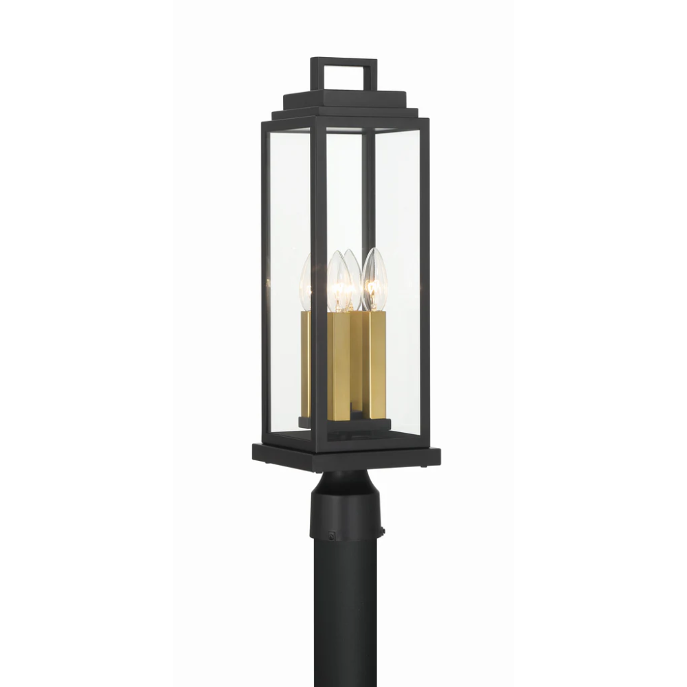 Outdoor Landscape Lighting LED 12V Low Voltage Aspen 4 Light Outdoor Post Light 6.5"x22" Stainless Steel and Glass Matte Black Finish 120V 4 E12 Candelabra Base LED Bulb Sockets Casual Farmhouse Lantern for Patio, Garden, Exterior Posts