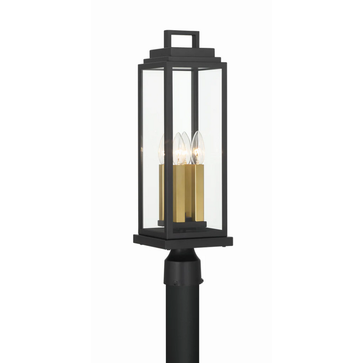 Outdoor Landscape Lighting LED 12V Low Voltage Aspen 4 Light Outdoor Post Light 6.5"x22" Stainless Steel and Glass Matte Black Finish 120V 4 E12 Candelabra Base LED Bulb Sockets Casual Farmhouse Lantern for Patio, Garden, Exterior Posts