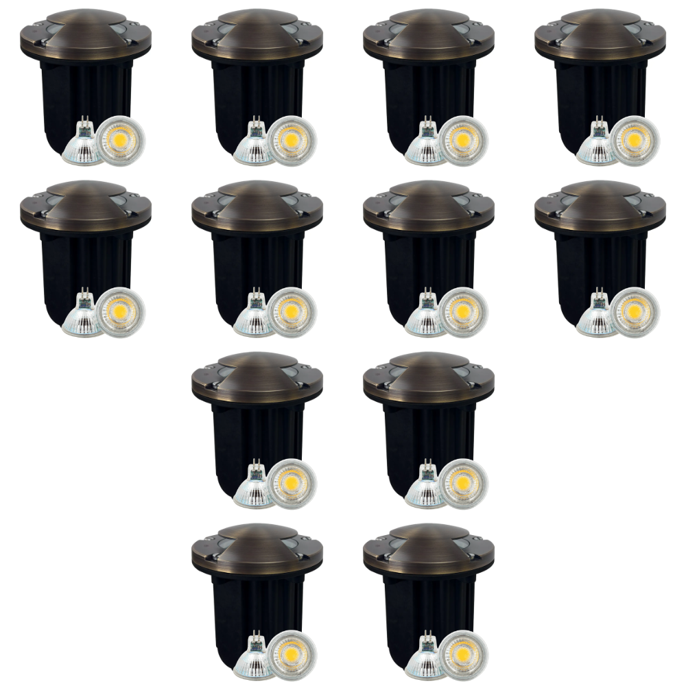 Outdoor Landscape Lighting LED 12V Low Voltage UNB10 4x/8x/12x Package Cast Brass Round Bi-Directional 12V Low Voltage LED In-ground Well Light with MR16 5W 3000K Bulb 12 Pack
