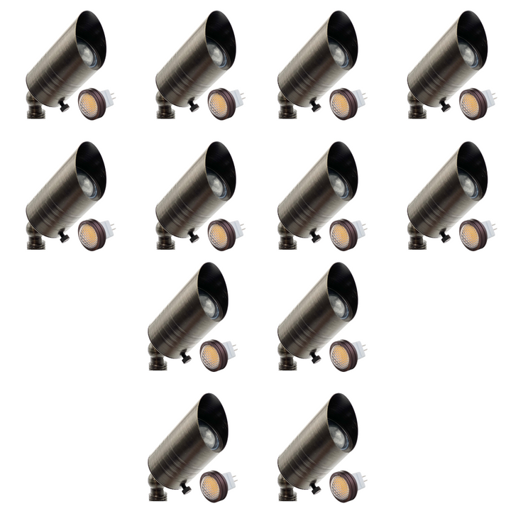 Outdoor Landscape Lighting LED 12V Low Voltage SPBP03 Rein Brown Brass MR8 Spot Light 4x/8x/12x 12V MR8 2.5W Dimmable 27000K Package Low Voltage Outdoor Lighting 12 Pack