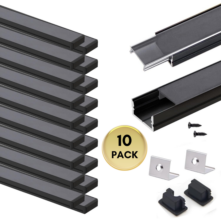 Outdoor Landscape Lighting LED 12V Low Voltage AC10 U-Shaped Aluminum Channel with Plastic or Silicone Diffuser Cover 3.3FT/1M For Max 13mm Width LED Strip Lights Pack of 6/10/20 20 Pack of 3.3ft (1M) Black with Dark Cover