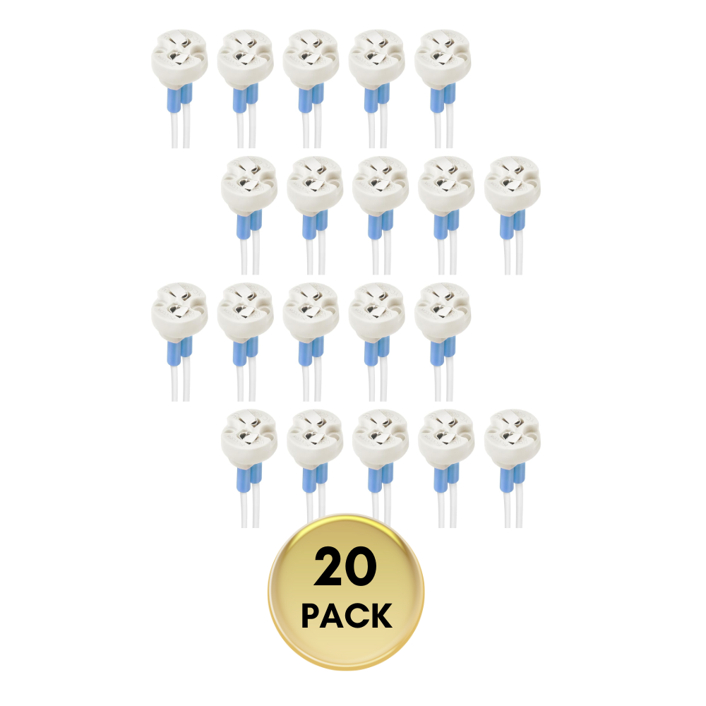Outdoor Landscape Lighting LED 12V Low Voltage Ceramic Socket Adapter for G4, G6.35, MR11, MR16 Bulbs Package – 12V-250V Heat-Resistant Light Bulb Holder for Halogen and LED – Replacement Connector 20 Pack