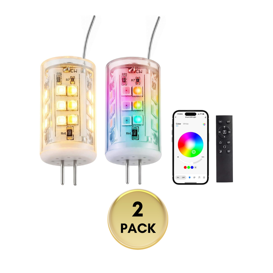 Outdoor Landscape Lighting LED 12V Low Voltage 3W G4 RGBCW 2700K-5000K Smart Bluetooth 12V Low Voltage LED Light Bulbs Package with Remote Dimmable Energy Saving 2 Pack