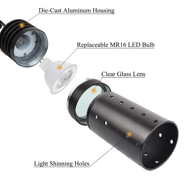 Outdoor Landscape Lighting LED 12V Low Voltage HLA05 2-Pack Low Voltage Black Pendant with MR16 3W 300LM 3000K Warm White LED Aluminum Light Hanging Patio Light Package