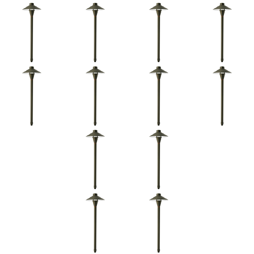 Outdoor Landscape Lighting LED 12V Low Voltage PL44B with G4 3W 2700K 4x/8x/12x Package Solid Brass Medium Mushroom Hat Path Light - Light Bronze Finish Low Voltage Landscape Lighting 12 Pack