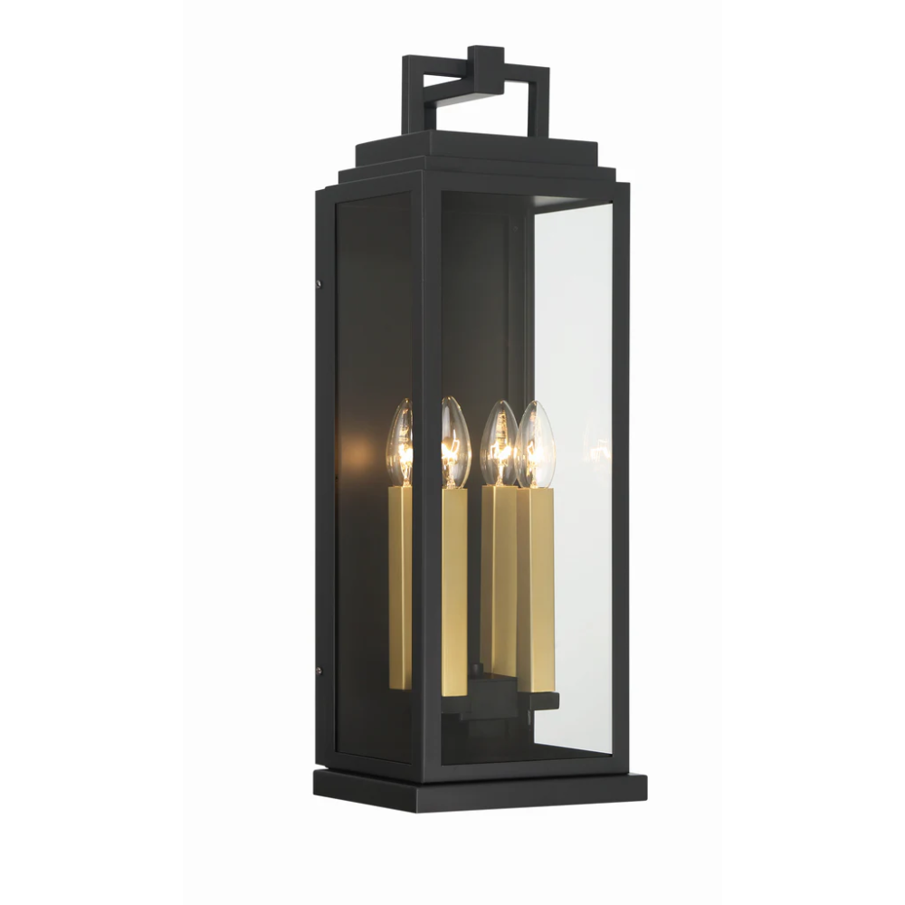 Outdoor Landscape Lighting LED 12V Low Voltage Aspen 4 Light Outdoor Sconce 7.75"x22.5" Stainless Steel and Clear Glass Matte Black Finish 120V 4 E12 Candelabra Base LED Bulb Sockets for Patio, Garden, Exterior Walls