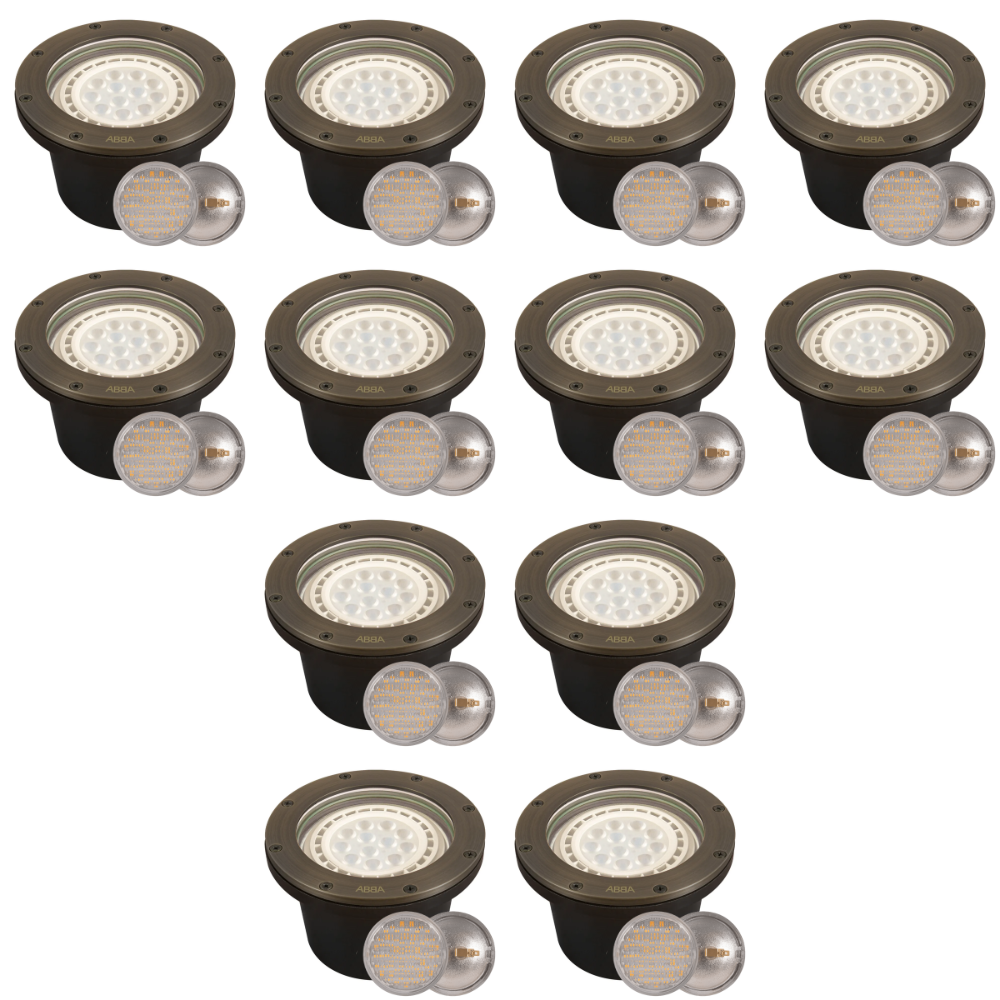Outdoor Landscape Lighting LED 12V Low Voltage UNB08 4x/8x/12x Package Cast Brass 12V Low Voltage Commercial LED In-ground Well Light IP65 Waterproof with PAR36 10W 160° 3000K Light Bulb 12 Pack Natural Brass