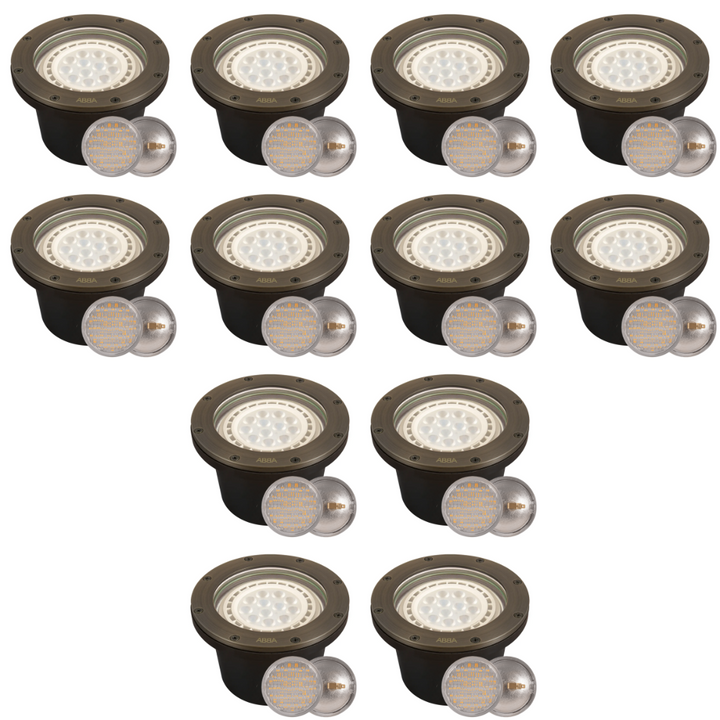Outdoor Landscape Lighting LED 12V Low Voltage UNB08 4x/8x/12x Package Cast Brass 12V Low Voltage Commercial LED In-ground Well Light IP65 Waterproof with PAR36 10W 160° 3000K Light Bulb 12 Pack Natural Brass