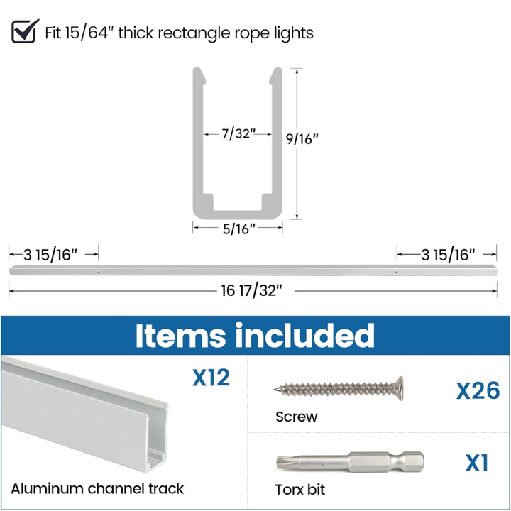 Outdoor Landscape Lighting LED 12V Low Voltage AC13 12-Pack 16.5"/1.37ft Aluminum Channel Track for 6mm and 8mm LED Silicon Neon Strip Lights Package