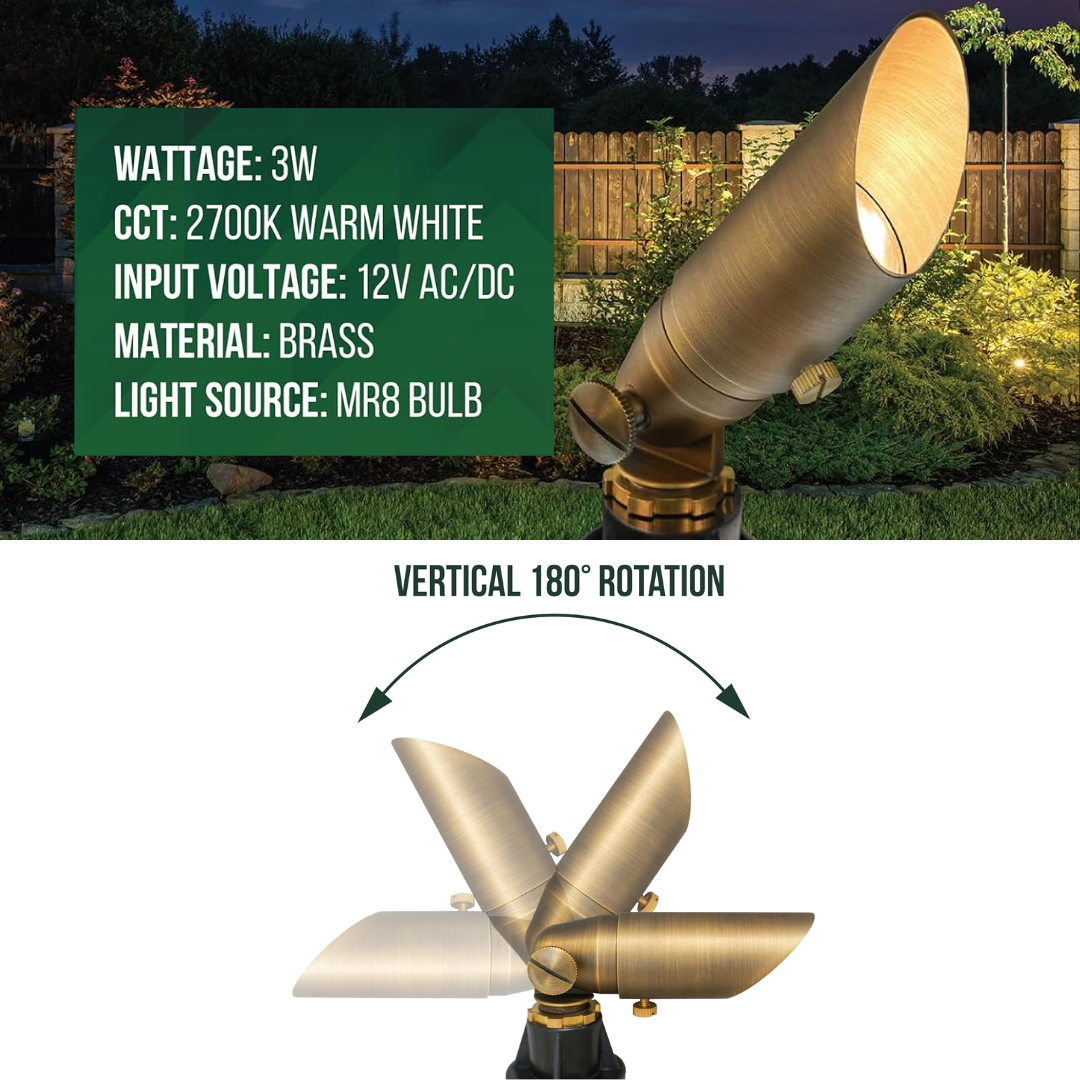Outdoor Landscape Lighting LED 12V Low Voltage SPBA12 MR8 Mini Brass Spotlight with Adjustable Shroud Low Voltage Outdoor Lighting
