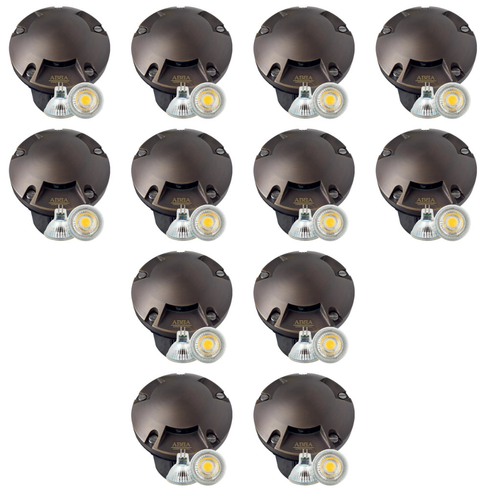 Outdoor Landscape Lighting LED 12V Low Voltage UNB11 4x/8x/12x Package Cast Brass Round Tri-Directional 12V Low Voltage LED In-ground Light with MR16 5W 3000K Bulb 12 Pack