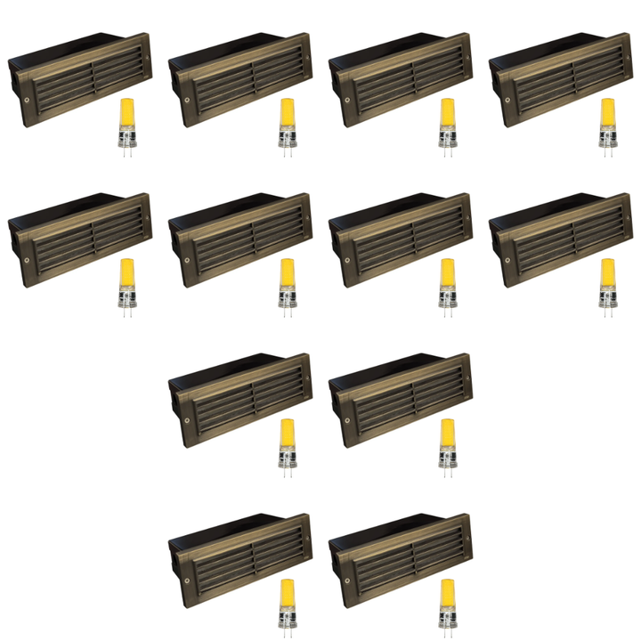 Outdoor Landscape Lighting LED 12V Low Voltage STB03 4x/8x/12x Package Louver Horizontal LED Brass 9" Brick Lights Warm White Edge 12V Low Voltage Outdoor Step Light 3W 3000K Bulb Natural Brass 12 Pack