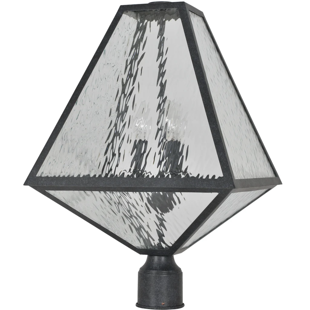 Outdoor Landscape Lighting LED 12V Low Voltage Brian Patrick Flynn Glacier 3 Light Outdoor Post Light 14"x21" Stainless Steel and Water Glass Charcoal Black Finish 120V 3 E12 Candelabra Base LED Bulb Sockets Casual Farmhouse Lantern for Patio, Garden, Exterior Posts