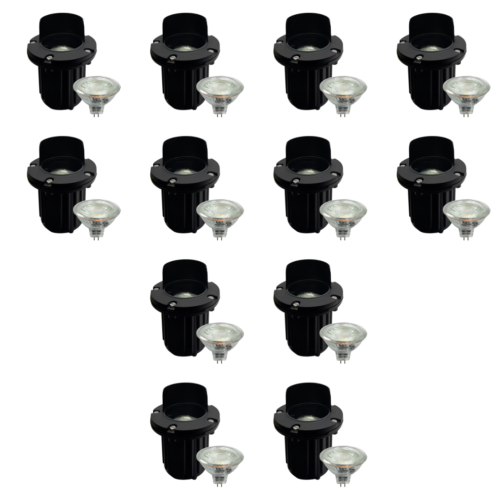 Outdoor Landscape Lighting LED 12V Low Voltage UNB03 4x/8x/12x Package Cast Brass 12V Low Voltage Shielded LED In-ground Well Light IP65 Waterproof with MR16 5W 3000K Bulb 12 Pack Black Brass
