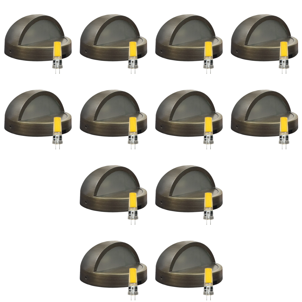 Outdoor Landscape Lighting LED 12V Low Voltage STB09 4x/8x/12x Package LED Brass 3.42" Round Deck Light Surface Mount 12V Low Voltage Landscape Lighting 3W 3000K Bulb 12 Pack Natural Brass