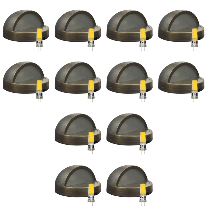 Outdoor Landscape Lighting LED 12V Low Voltage STB09 4x/8x/12x Package LED Brass 3.42" Round Deck Light Surface Mount 12V Low Voltage Landscape Lighting 3W 3000K Bulb 12 Pack Natural Brass