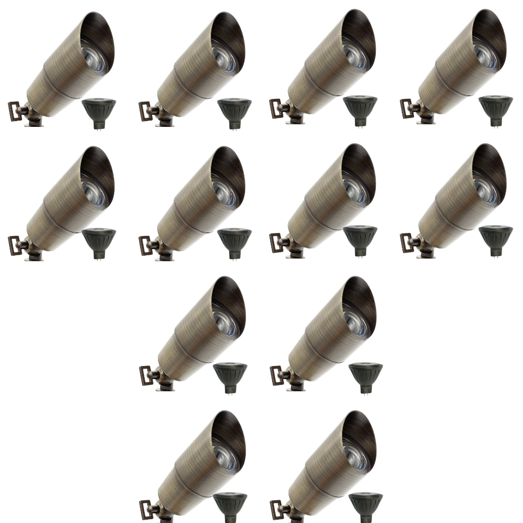 Outdoor Landscape Lighting LED 12V Low Voltage SPBP04 Rein Brown Brass Spotlight 4x/8x/12x 12V MR16 5W 2700K Package Low Voltage Outdoor Lighting 12 Pack