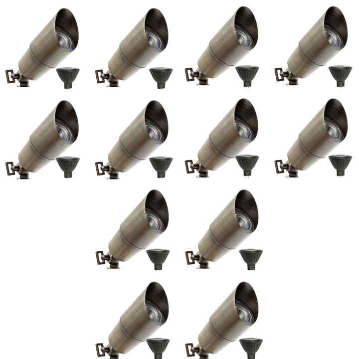 Outdoor Landscape Lighting LED 12V Low Voltage SPBP04 Rein Brown Brass Spotlight 4x/8x/12x 12V MR16 5W 2700K Package Low Voltage Outdoor Lighting 12 Pack