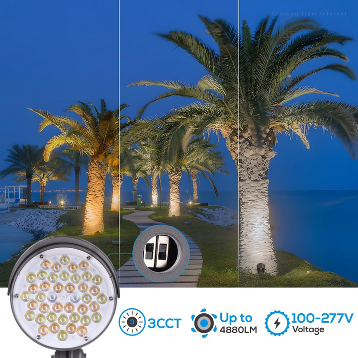 Outdoor Landscape Lighting LED 12V Low Voltage CDLCC40 120V Line Voltage Cast Aluminum Spotlight | 20W/30W/40W Adjustable Wattage 3CCT 3000K/4000K/5000K LED Bullet Floodlight, Photocell, 4880LM 100-277V Commercial Landscape Lights, ETL Listed IP65