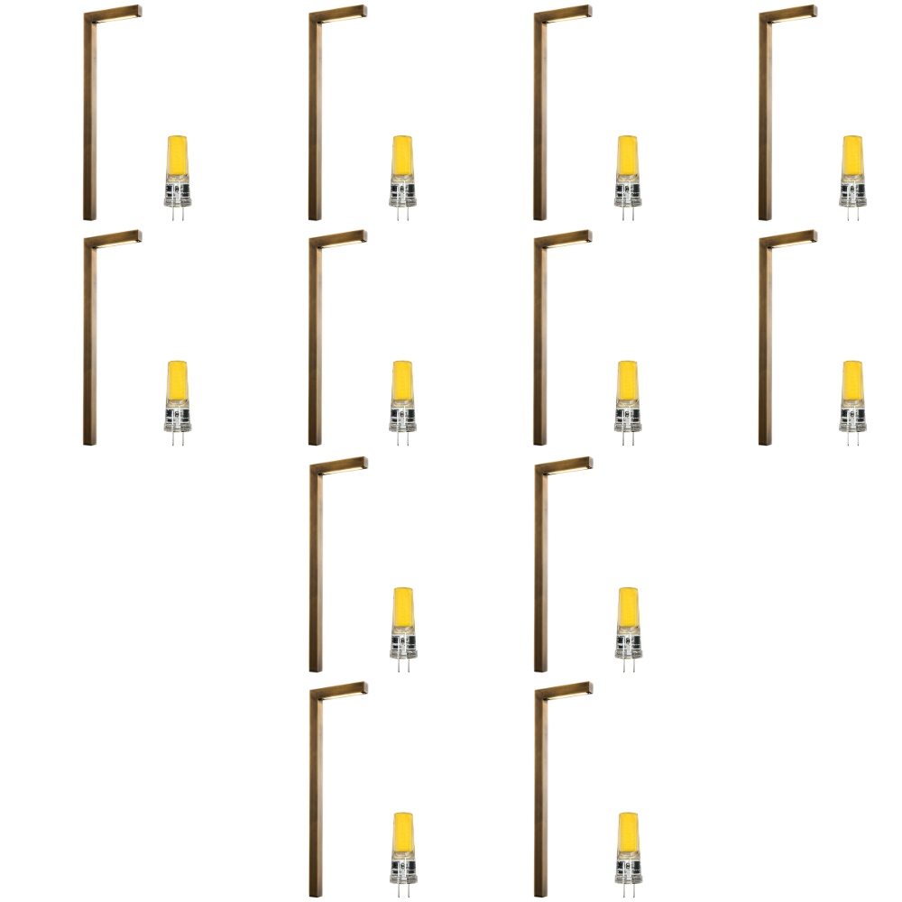Outdoor Landscape Lighting LED 12V Low Voltage PLB10 4x/8x/12x Package LED Brass L-Shaped 12V Low Voltage Landscape Lighting Pathway Light with G4 3W 3000K Bulb 12 Pack