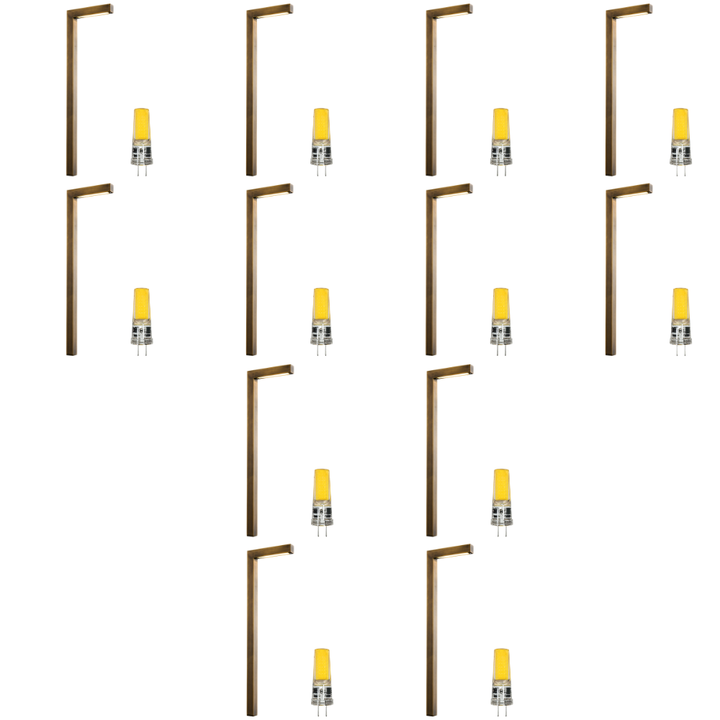 Outdoor Landscape Lighting LED 12V Low Voltage PLB10 4x/8x/12x Package LED Brass L-Shaped 12V Low Voltage Landscape Lighting Pathway Light with G4 3W 3000K Bulb 12 Pack