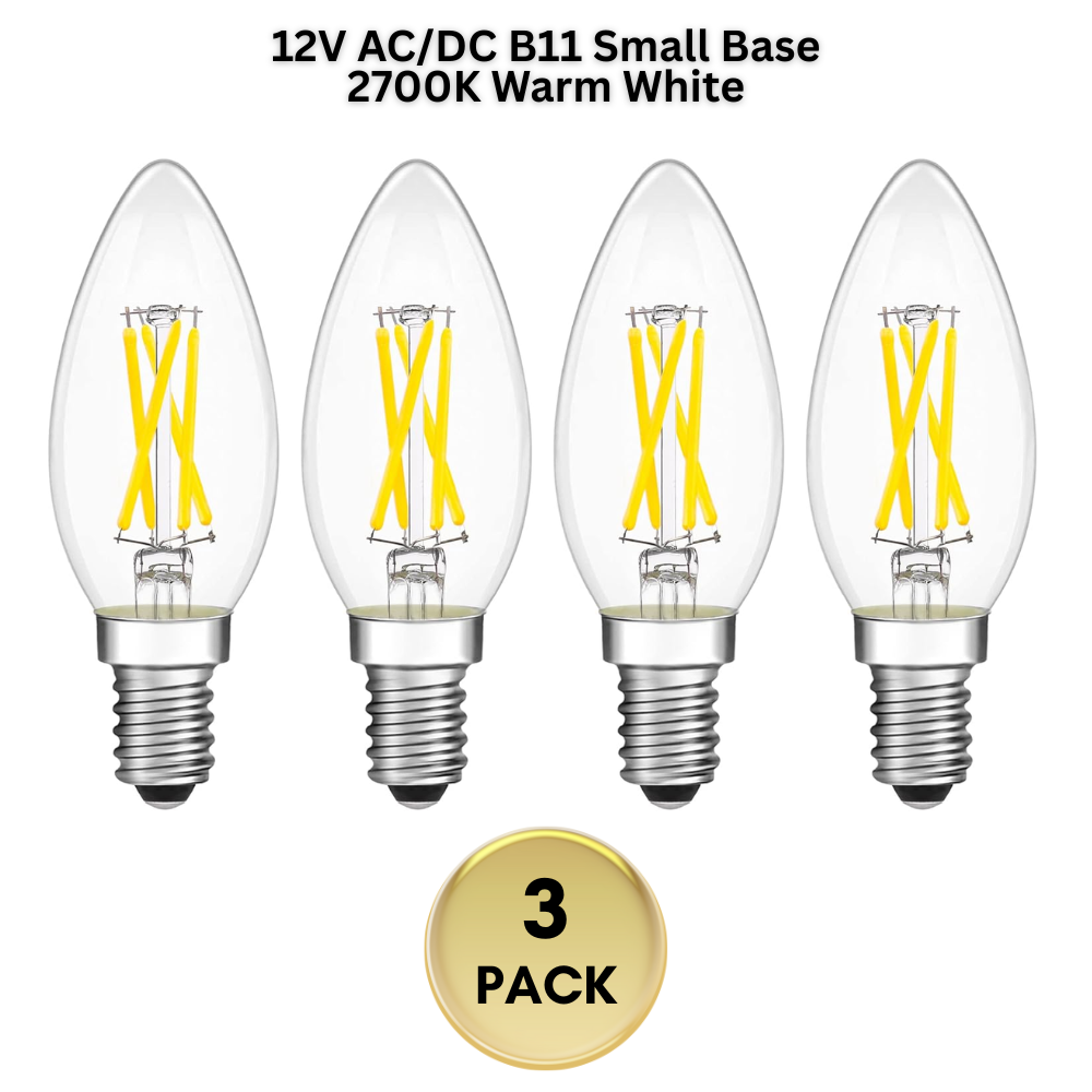 Outdoor Landscape Lighting LED 12V Low Voltage E12 4W Filament 12V AC/DC Candelabra and Small Base Package Low Voltage LED Light Bulbs Dimmable Energy Saving Light Bulb 4-Pack B11 Small Base 5000K Cool White