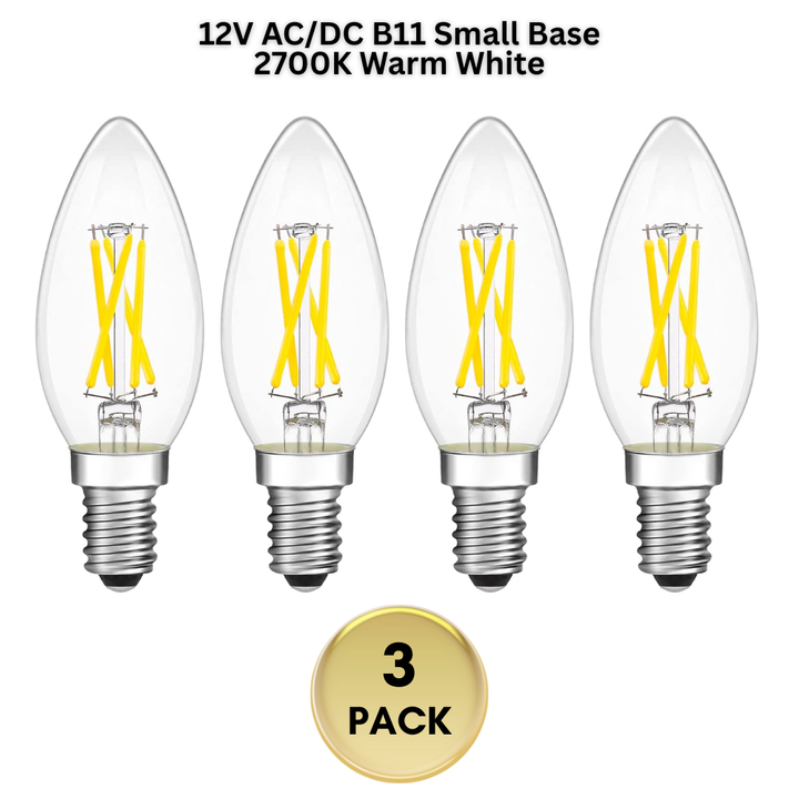 Outdoor Landscape Lighting LED 12V Low Voltage E12 4W Filament 12V AC/DC Candelabra and Small Base Package Low Voltage LED Light Bulbs Dimmable Energy Saving Light Bulb 4-Pack B11 Small Base 5000K Cool White
