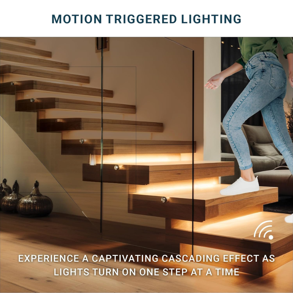 Outdoor Landscape Lighting LED 12V Low Voltage SLMS03 Intelligent LED COB Strip Light Stair Light Kit 10, 16 or 20 Stairs with Remote Control, Motion Sensor, RGB and Tunable 3000K-6000K