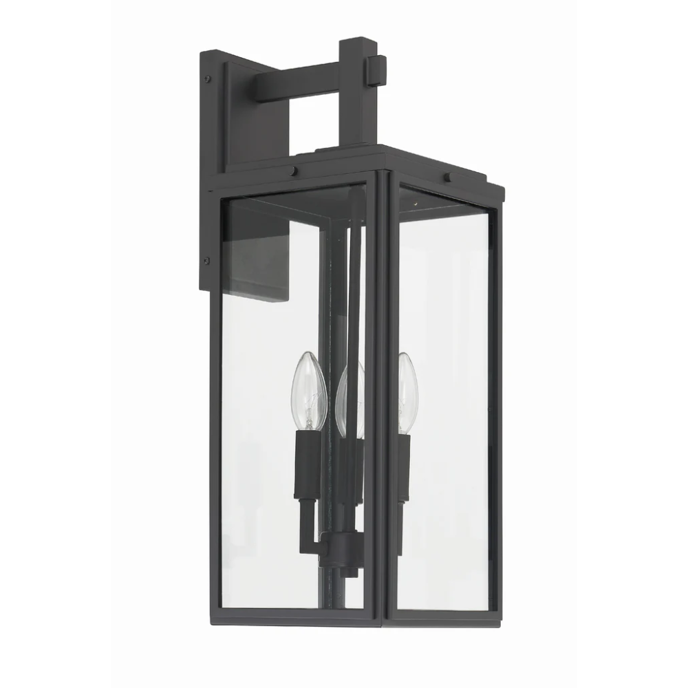 Outdoor Landscape Lighting LED 12V Low Voltage Byron 3 Light Outdoor Sconce 7.5"x19.75" Stainless Steel and Clear Glass Matte Black Finish 120V 3 E12 Candelabra Base LED Bulb Socket for Patio, Garden, Exterior Walls