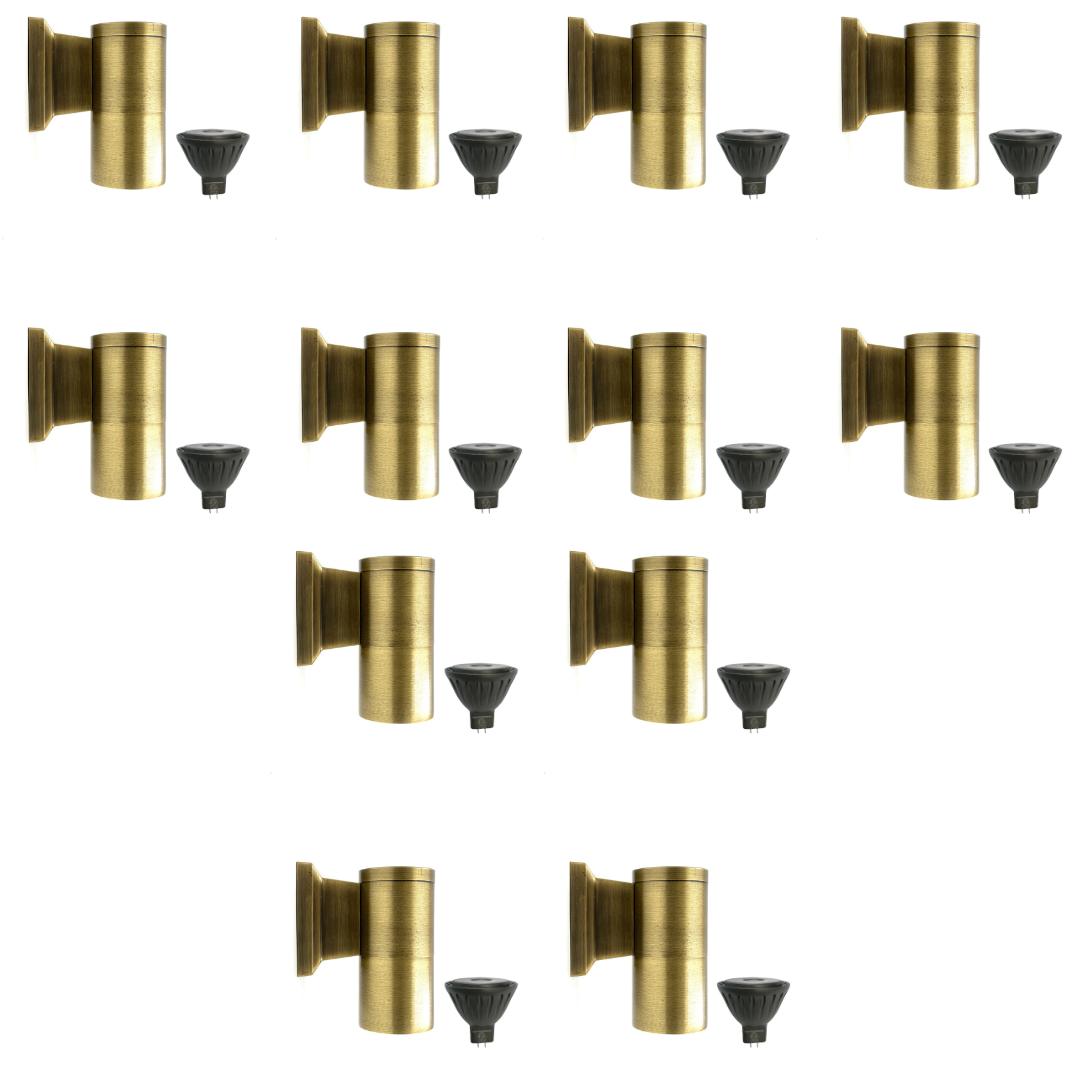 Outdoor Landscape Lighting LED 12V Low Voltage SCSP04 Teide Sconce Brass Finish Down Light 4x/8x/12x MR16 4W Dimmable 2700K Package Low Voltage Outdoor Lighting Antique Brass 12 Pack
