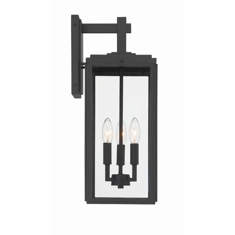 Outdoor Landscape Lighting LED 12V Low Voltage Byron 3 Light Outdoor Sconce 7.5"x19.75" Stainless Steel and Clear Glass Matte Black Finish 120V 3 E12 Candelabra Base LED Bulb Socket for Patio, Garden, Exterior Walls