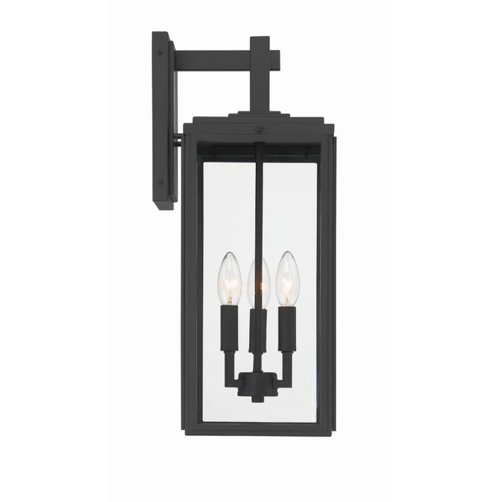 Outdoor Landscape Lighting LED 12V Low Voltage Byron 3 Light Outdoor Sconce 7.5"x19.75" Stainless Steel and Clear Glass Matte Black Finish 120V 3 E12 Candelabra Base LED Bulb Socket for Patio, Garden, Exterior Walls