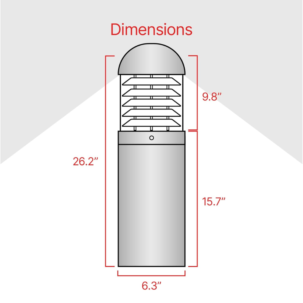Outdoor Landscape Lighting LED 12V Low Voltage BPLA06 25" 120V 10W 3000K/4000K/5000K 3CCT 1000LM Black Aluminum Round-Top Bollard Light Line Voltage Commercial Bollard Path Light Outdoor Lighting