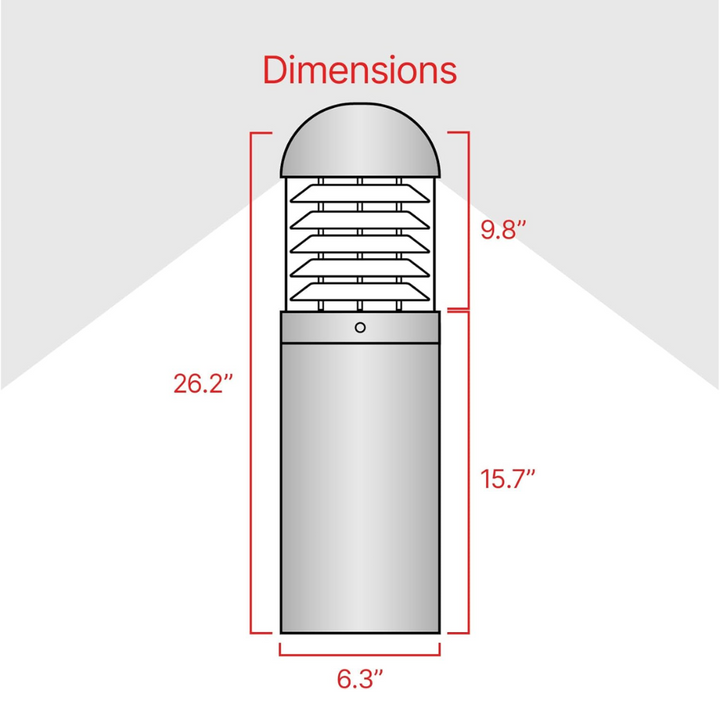 Outdoor Landscape Lighting LED 12V Low Voltage BPLA06 25" 120V 10W 3000K/4000K/5000K 3CCT 1000LM Black Aluminum Round-Top Bollard Light Line Voltage Commercial Bollard Path Light Outdoor Lighting