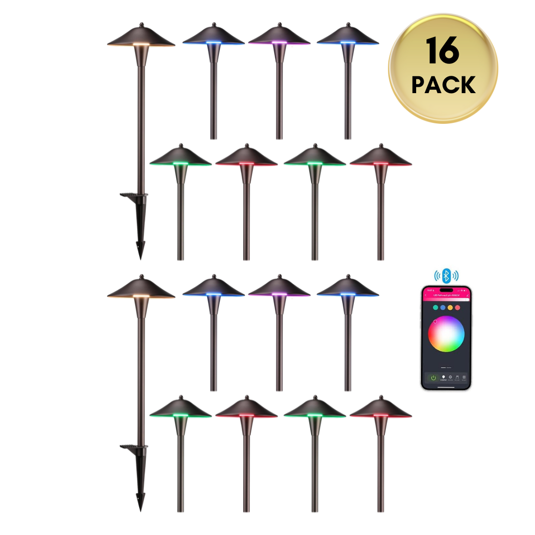 Outdoor Landscape Lighting LED 12V Low Voltage ALPR10 LED Landscape Smart Color-Changing Pathway Lights Package, Adjustable 3000K-5000K 5W 12-24V AC/DC Low Voltage Oil-Rubbed Bronze Mushroom Outdoor Landscape Lighting 16 Pack