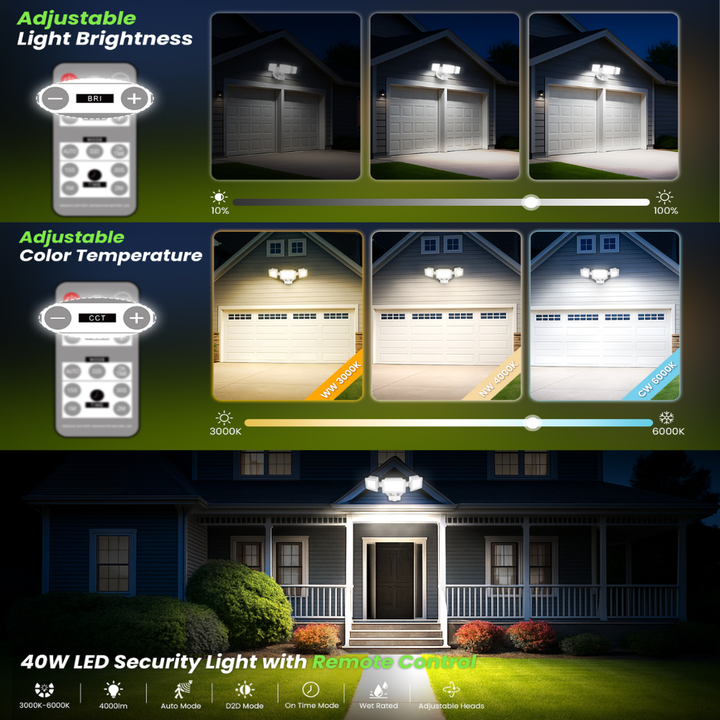 Outdoor Landscape Lighting LED 12V Low Voltage 40W Wired Outdoor LED Floodlight , 120V Remote-Operated Dimmable Adjustable 3000K-6000K Motion-Sensor Security Floodlight 4000LM, IP65 Waterproof