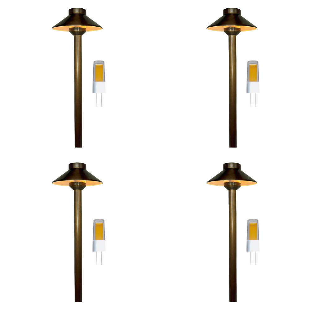 Outdoor Landscape Lighting LED 12V Low Voltage PLB02 Frosted Lens 4x/8x/12x Package Outdoor Garden Pathway Light | 12V Low Voltage Brass Path Light with G4 3W 3000K Bulb Natural Brass 4 Pack