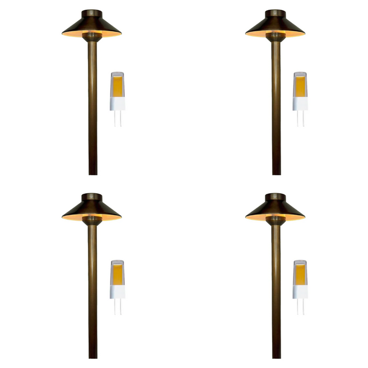 Outdoor Landscape Lighting LED 12V Low Voltage PLB02 Frosted Lens 4x/8x/12x Package Outdoor Garden Pathway Light | 12V Low Voltage Brass Path Light with G4 3W 3000K Bulb Natural Brass 4 Pack