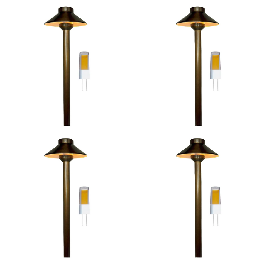 Outdoor Landscape Lighting LED 12V Low Voltage PLB02 Frosted Lens 4x/8x/12x Package Outdoor Garden Pathway Light | 12V Low Voltage Brass Path Light with G4 3W 3000K Bulb Natural Brass 4 Pack