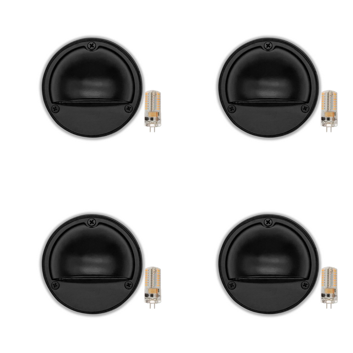 Outdoor Landscape Lighting LED 12V Low Voltage STBP06 Rein Cast Brass Round Half Moon 4x/8x/12x G4 2W Dimmable 2700K Package Step Deck Light Low Voltage Outdoor Landscape Lighting 4 Pack Black
