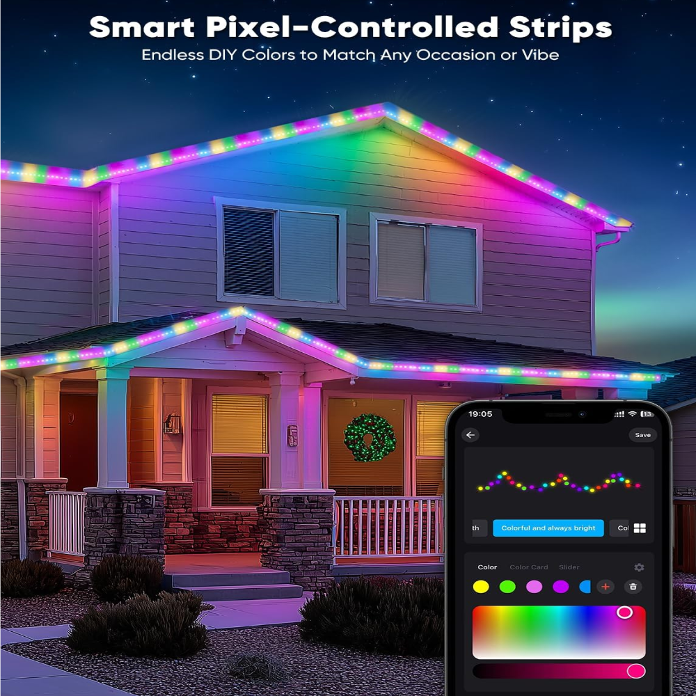 Outdoor Landscape Lighting LED 12V Low Voltage SLNR17 Dotted Neon RGBIC+CCT LED Strip Light 110V IP65 Outdoor Rated Dimmable High Voltage Flexible Rope Light , Mounting Clips, End Cap, Screws, Remote Control and Power Supply