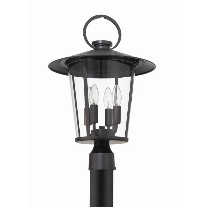 Outdoor Landscape Lighting LED 12V Low Voltage Andover 4 Light Outdoor Post Light 14"x20.5" Stainless Steel and Glass Matte Black Finish 120V 4 E12 Candelabra Base LED Bulb Sockets Casual Farmhouse Lantern for Patio, Garden, Exterior Posts