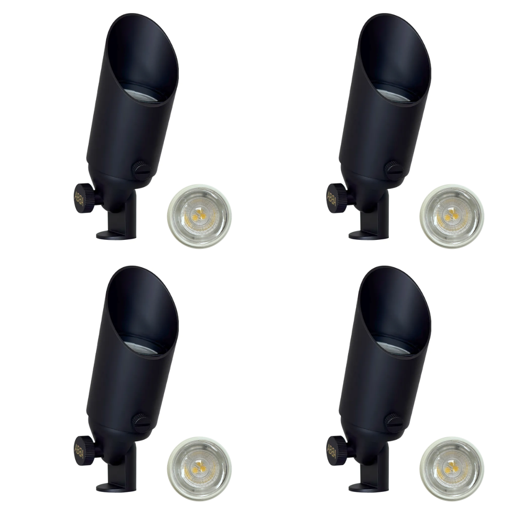 Outdoor Landscape Lighting LED 12V Low Voltage SPB11 4x/8x/12x Package 12V Low Voltage Small Directional Bullet Light Outdoor Landscape Brass Spotlight With MR11 2.5W 3000K Bulb Dark Brass 4 Pack