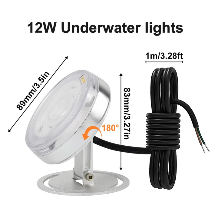 Outdoor Landscape Lighting LED 12V Low Voltage ULBA04 Aluminum Underwater Landscape 12-24V AC/DC 6W/12W/24W 3000K Warm White Integrated LED Adjustable Fountain Light Pond Lighting IP68 12W 12-24V AC DC