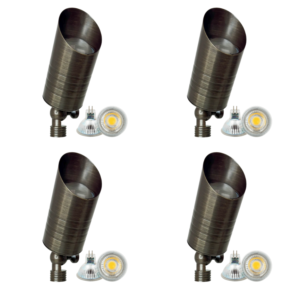 Outdoor Landscape Lighting LED 12V Low Voltage SPB09 4x/8x/12x Package 12V Low Voltage LED Outdoor Landscape Brass Spotlight with MR16 5W 3000K Bulb Natural Brass 4 Pack